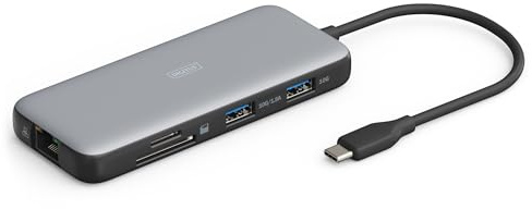 DIGITUS USB-C Docking Station - 8 porte - 2x HDMI UltraHD 4k/60Hz - 2x USB-A 3.2 Gen2-1x USB-C 100W PD 3.0-1x RJ45 - Doppio lettore di schede - Grigio