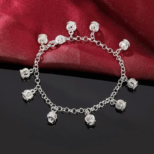 Pulsera de Cadena con Corona de Plata 925 para Mujer, Boda, Linda Dama, Bonita, predeterminada