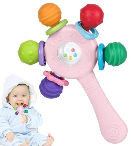 Giocattolo per la dentizione del neonato in silicone alimentare-Senza BPA Sensoriali Giocattoli Progettazione anti-inghippo Adatto per bambini da 36+ mesi（Rosa）