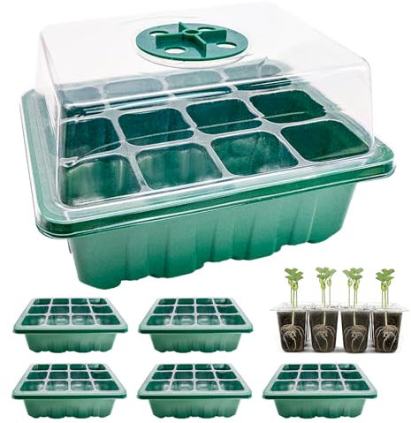 Mudoulu 6 Pièces Mini Serre pour Semis avec Couvercles, Plateau Semis avec 12 Cellules, Pot de Germination pour Terreau, Godet Semis pour Intérieur ou Balcon, Verts et Verts Réutilisables