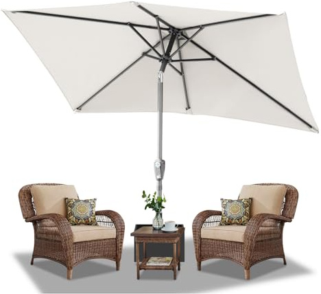 Daromigo Sombrilla Rectangular 210 x 140 / 300 x 200 cm con Manivela | Parasol UV50+ Plegable 30°, para Jardín y Terraza, Impermeable, Sin Soporte