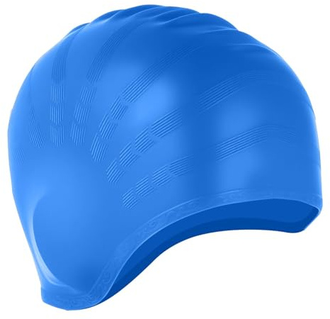 Swim Caps with 3D Ear Protection, Waterproof Swimming Hat Fits Long & Short Hair Silicone Anti-Slip Swimming Cap Lightweight Bathing Caps for Women Men Adult & Youth