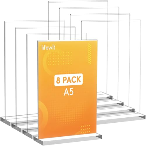 Lifewit 8 Pack Aufsteller A5, Acryl Tischaufsteller Schilderhalter, Vertikaler doppelseitiger Ständer, Klarer Tischschildhalter, Flyer Display für Empfang Büro Geschäft Restaurant Hotel, 22 x 15 cm