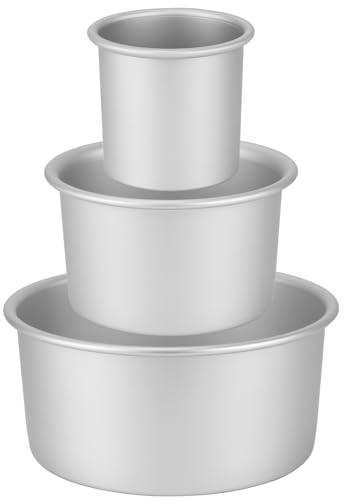 Auddemg Kuchenform Rund Extra Hoch, 3-Teil-Set (Ø 10/15/20 cm), Hochwertige runde Backform aus eloxiertem Aluminium mit abnehmbarem Boden, Silber
