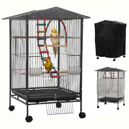 Large Parakeet Cage,Small Bird Cage,Cockatiel Cage for Birds with Covers,Parrot Cage Accessories for Finch,Cockatiels,Conure Bird,Budgie,Pigeon,Canary,Lovebird,Quaker (Meduim Birdcage)