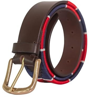 Vaibhavi Leather Polo Belt for Unisex Handmade Embroidered Designer Cowboy Belt with Big Buckle for Jeans and Gifting (Red and Blue, X-Large)