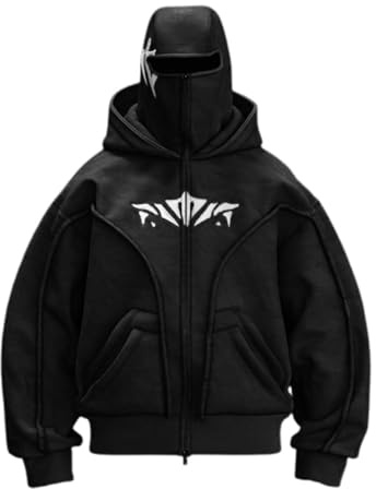 QJDFLL Cagoule à Capuche pour Homme, Sweat-Shirt Manches Longues, entièrement zippé, Veste d'extérieur, zippé avec Masque, Cagoule Chaude et (Black,M)