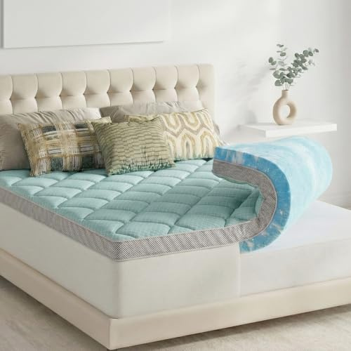 Novilla 4 Inch Dual Layer Memory Foam Mattress Topper, 2 Inch Gel Memory Foam and 2 Inch Cooling Down-Alternative Mattress Pad Cover for Back Pain, Breathable & Certi-Safe, King