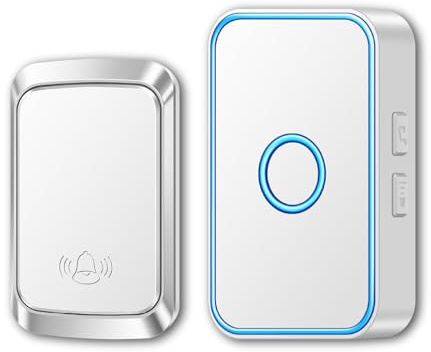 Honmidatek Campanello senza fili, senza batterie, impermeabile, per uso interno ed esterno, 60 melodie, 5 livelli di volume, indicatore LED, con spina europea, Bianco
