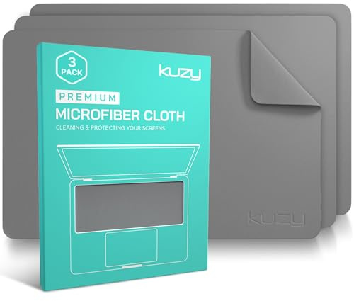 Kuzy 3 Pack Premium Microfiber Cleaning Cloth - MacBook Screen Cleaner Keyboard Cover Imprint Protection Accessories - Laptop Screen Cleaner Cloth - Eyeglass Lens Glasses Cleaner, 3 Pack - Gray