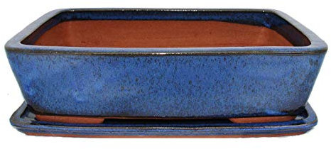 Exotenherz - Bonsai-Schale mit Unterteller Gr. 5 - rechteckig G30 - blau - L 32cm - B 24,5cm - H 8cm