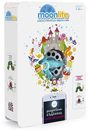 Moonlite 6047227 Pack Projecteur + 2 Histoires - Eric Carle - Projecteur d'histoires pour enfant bébé - Effets sonores et lumineux - Educatif et interactif - 1 à 7 ans - Inspiré des livres contes