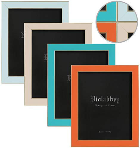 VIOLABBEY 8x10 Picture Frames Set of 4, Colorful Photo Frame of Modern Style, High Definition Tempered Real Glass, Wall mounted or Tabletop Display (Blue+light blue+orange+apricot)