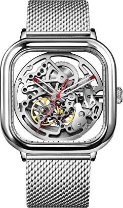 CIGA Design Automatic Mechanical Watch Fully Skeletonized Wristwatch for Men and Women Skeleton Style Silver