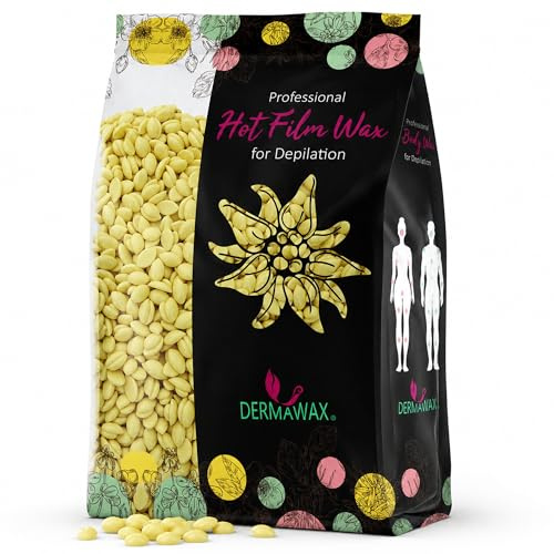 Perles de cire chaude épilation sans bande pelable femme homme- Dermawax Chocolat Blanc professionnelle visage maillot intégral aisselles jambes 1 kg- Fabriqué en Italie