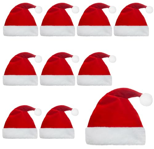 LOVICVKEM 10 Piezas Gorros para Navidad,gorros navidad adulto,gorro de papá noel de felpa suave,Sombrero Navideño Rojo,gorro navidad,gorro de papá noel unisex.gorro de papá noel grueso.