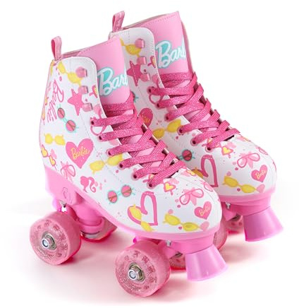 Barbie Roller Skates for Girls - Adjustable Sizes 12-2, Glitter Wheels, ABEC 5 Bearings - Durable PVC Material, Foam Shoe Lining - Perfect for Active Fun and Adventures