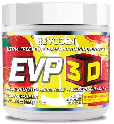 Evogen EVP-3D | Extreme Pre-Workout Pump Ignitor, Arginine Nitrate, Citrulline, Beta-Alanine, Lions Mane (Strawberry Lemonade)