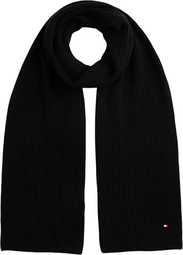 Tommy Hilfiger Bufanda Hombre Flag Pima Cotton de canalé, Negro (Black), Talla Única
