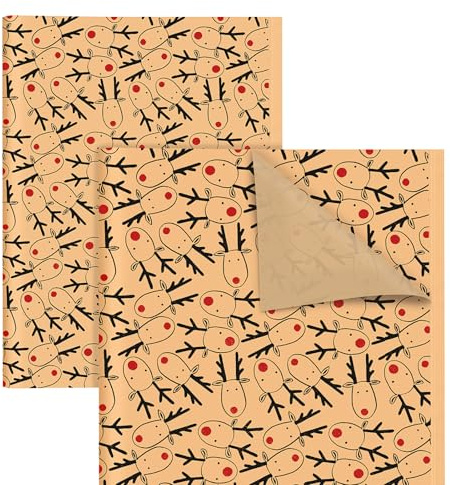 QRTDXP 30pcs Brown Tissue Paper Sheet with Reindeer,35 * 50cm Cute Xmas Gift Wrapping Paper for Christmas Party Present