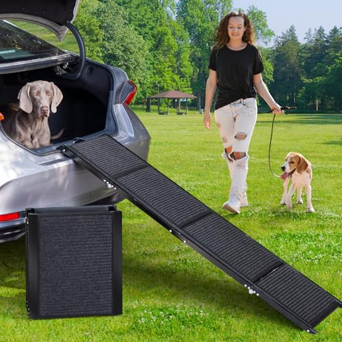 Uross Scala per cani per auto, 160 cm, pieghevole per cani per auto e SUV, scala per cani di taglia grande, scala per cani allungabile per camion, letto a soppalco