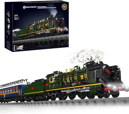 Mould King Orient Express Steam Locomotive Train Building Block Sets, Remote/App Control Train Toy Set With LED Lighting, Passenger Train Building Block Model Kits(3898 PCS)