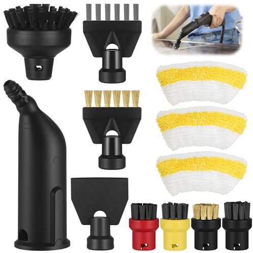 12 Stück Zubehör Kompatibel mit Kärcher Dampfreiniger Easyfix SC1 SC2 SC3 SC4 SC5, Handdüse Ersatzteile Set inkl Verlängerte Düse, Rundbürste, Fugenbürste, Mikrofaser-Tücher, Schaber