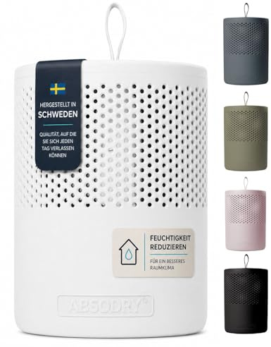 Series 6 ABSODRY Moisture Absorber with 1 x 600g bag of moisture-absorbing crystals - Lasts up to 90 days - Electricity & Battery Free - Spaces up to 50 m3 - Helps prevent Bad Odours and Mould - White