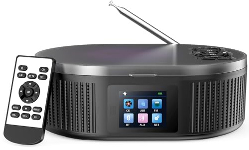 Desobry Lettore CD portatile con schermo LCD 2025 versione aggiornata con Bluetooth, ingresso AUX USB, radio FM, funzione anti-salto, telecomando