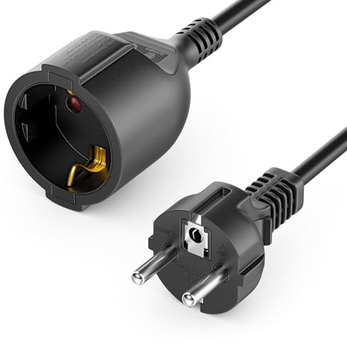 deleyCON 5m Cavo di Prolunga Elettrica con Spina Tipo F (CEE 7/7) a Presa Tipo F (CEE 7/3), Protezione Contro i Contatti, per TV, PC, Proiettore - Nero