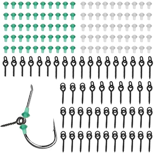 FuxFuis 100PCS Topes de Gancho para Pesca 50PCS Tornillo de Cebo de Boilies de Pesca Anillos de Tornillo de Cebo Tornillos para Cebos de Pez Gancho para Cuentas de Goma Accesorios de Anzuelo de Pez