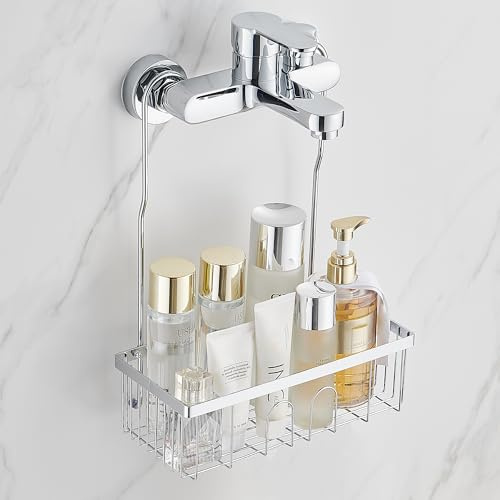 JONEBAER Mensola Doccia Senza Foratura, Porta Shampoo Doccia da Appendere, Portaoggetti Doccia da Appendere Accessori Doccia Acciaio Inox SS304 26x12x8cm, Argento