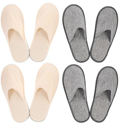 LOORGVEL 4 Paia di Pantofole da Hotel in Lino Antiscivolo Morbide e Resistenti per Casa Viaggi e Saloni di Bellezza Pantofole Portatili Suola Flessibile e Facile da Pulire