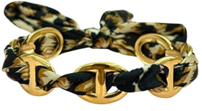 SARAI SHOP bracelet jonc- maille marine avec ruban leopard - nez de cochon -doré-bracelet réglable - tendance - acier inoxydable