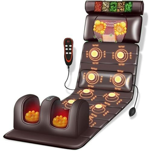 Helkroppsmassagematta med värmekuddar, justerbara kuddar, 9 massagelägen, hastighetsinställningar och avtagbar nackmassör, multifunktionella ben- och fotmassageapparater