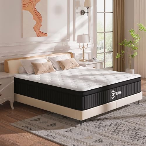 CRYREINA King Mattress in a Box - 12 Inch Hybrid King Size Mattresses of Medium-Firm Support with 9-Zone Pocket Springs for Superior Motion Isolation, Breathable Comfort and Durable (150x200x30cm)