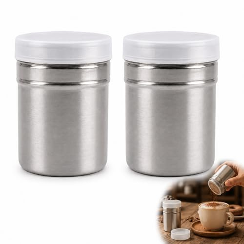 Espolvoreador de Cacao y Azúcar en Acero Inoxidable con Malla Fina y Tapa, Dosificador de Polvo para Café Capuchino Latte, Para Canela Especias Queso Sal Pimienta