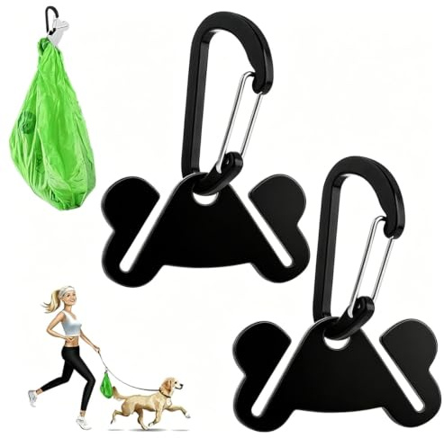 UYVPAER 2 Pièces Distributeur Sac A Crottes Chien Clip Mains Libres, Fixation À La Laisse, Pour Déchets Canins, Noir