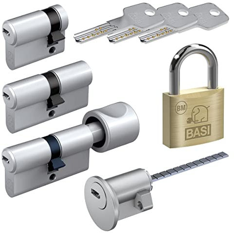 BASI | BM Schließzylinder | gleichschließend und frei kombinierbar | Viele Längen verfügbar | Wendeschlüssel | Profilzylinder für Haus und Wohnung | Knaufzylinder A:K30 mm B:30 mm