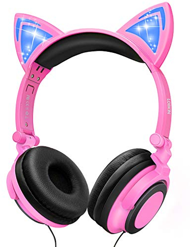 LOBKIN Écouteurs pour Enfants à partir de 3 Ans - Pliable - Rétractable - LED - avec câble - Limite de Volume de 85 DB - Options de Cadeau parfaites pour Les Enfants