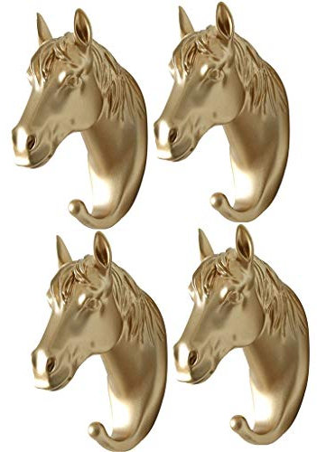 YUESFZ Kreativer Pferdekopf Klebriger Haken, Keine Notwendigkeit, Klebehaken Zum Aufhängen Zu Stanzen, Klebrige Kleiderbügel Für Die Decke, Kann 5 Kg Tragen (Color : Gold*4, Size : 3.8 * 8 * 12cm)