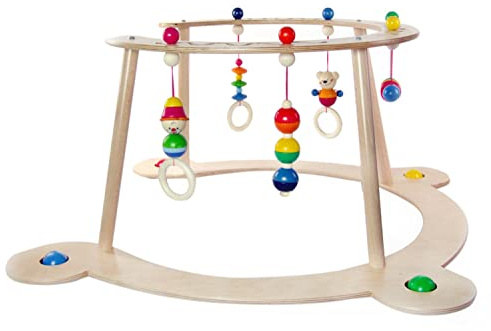 Hess Holzspielzeug 20044 - Girello e Arco da Gioco in Legno, Serie Orsetto Henry, per Bambini, Fatto a Mano, con Personaggi Colorati e sonagli