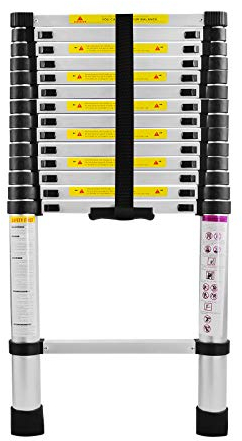 UISEBRT Escalera Telescópica 4,4M, Extensión Escalera Multiusos de Aluminio Portátil, Carga Máxima 150 kg