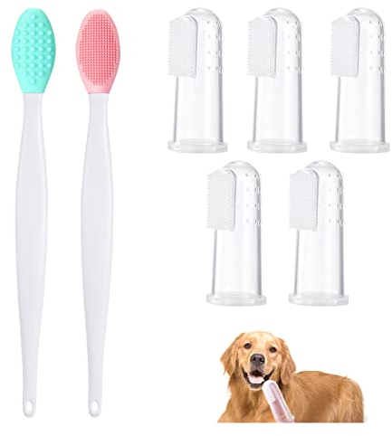 Hundezahnbürste 7 Stück Hunde Zahnbürste Katzen Zahnbürste Haustier Zahnbürsten für Hunde Katzen 5 Haustier Finger Zahnbürste 2 Weich Silikon Doppelseitig Zahnbürste Katze Zahnbürste Kit für Haustiere