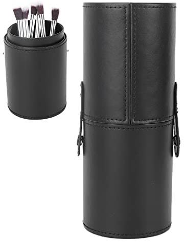 Buachois Kosmetik Pinsel Halter, 17,5 x 6,5 x 6,5 cm Make-up Pinselhalter, Runder Tragbare PU Leder Kosmetikpinsel Organizer Tasche Aufbewahrungstasche Box Stifthalter Kosmetiktasche Kosmetikorganiser
