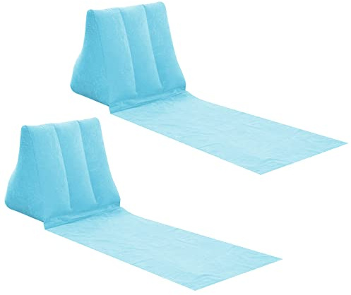 Pair of Inflatable Outdoor Sun Bath Beach Mat Pillows Flocking Beach Chairs with Backrest Inflatable Lounger for Portable Travel Camping (Skyblue)