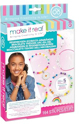 Make It Real 2901216 Regenbogen Schmuck Armbänder, DIY Armband Set mit bunten Perlen und Anhängern, Schmuck selber basteln für Kinder