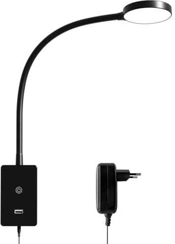 ENUOTEK Leselampe Bett Wandmontage, Touch Dimmbar LED Leseleuchte, Wandleuchte Bettlampe mit Schalter, Schwanenhals Leselicht mit 2A USB Ladeanschluss, 4 Helligkeitsstufen Wandlampe Buchlampe, 4000K