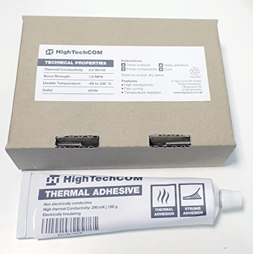 HighTechCOM 2W/mK Wärmeleitkleber, Flüssig 100g - Ultimativer Kühlkörperkleber für Heatsink, LED, RAM, GPU & Leistungselektronik, Silikon mit Aluminiumbestandteilen