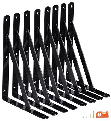 NEODROP 8-Pack 12 Inch Heavy Duty Shelf Brackets, Large Wall Bracket for Garage Kitchen Floating Shelves, Black Powder-Coated Steel